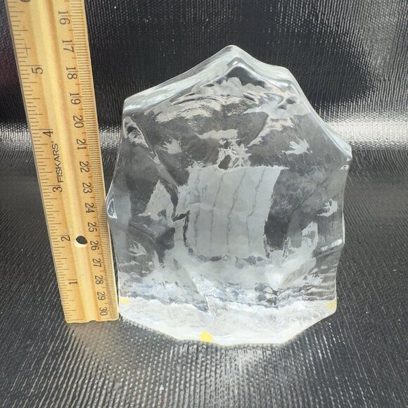 Ice Block Paperweight Thick Heavy Viking Sailing Boat Etched Glass Figure VTG - Picture 3 of 9